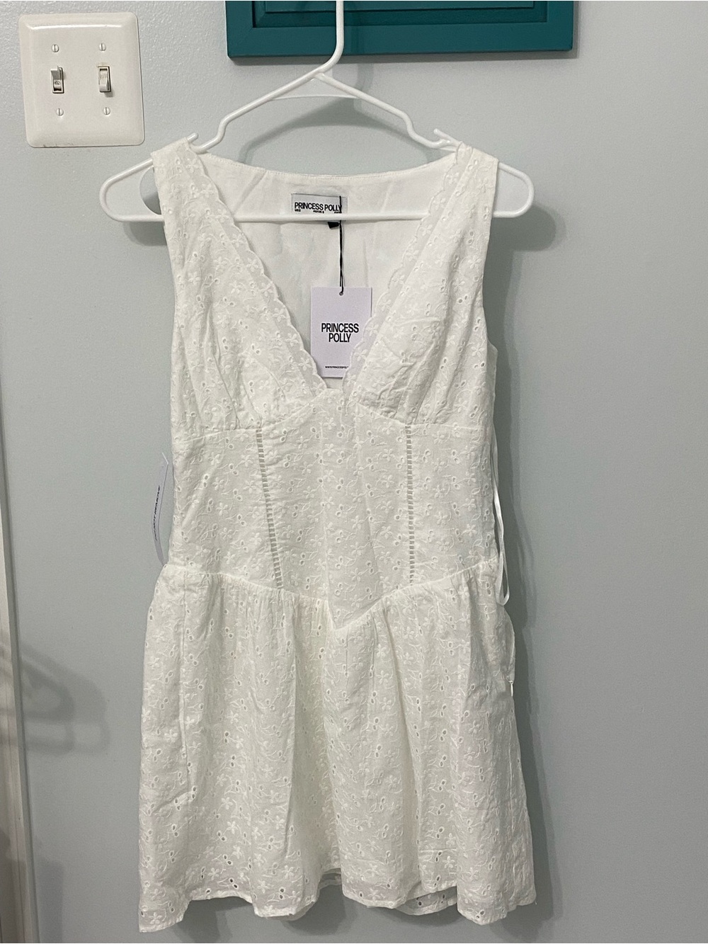 Princess Polly White Eyelet V-Neck Mini Sundress